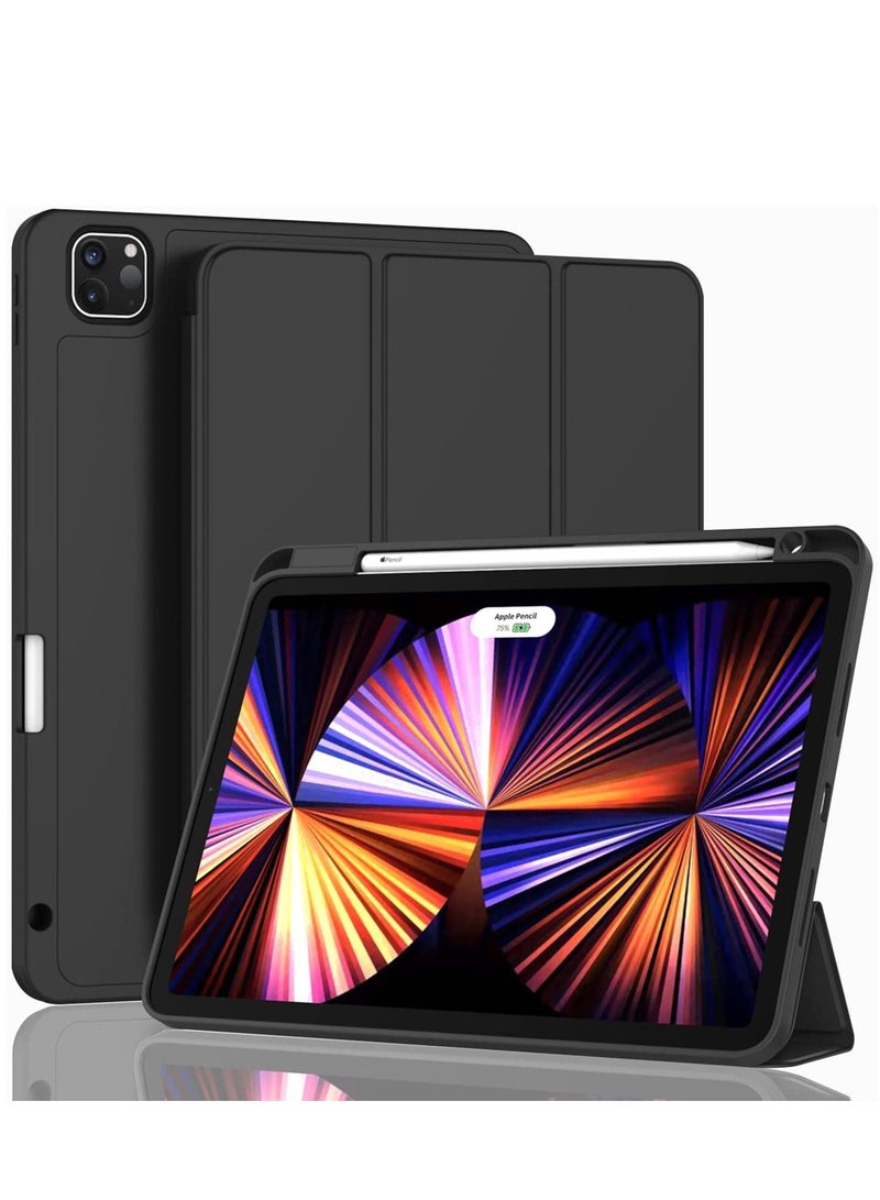 Case iPad Pro 11 Inch Case 2022 /2021 iPad Pro 11 Inch Cover Built-in Pencil Holder Pencil 2 Support Flexible Back Cover Trifold Stand Auto Sleep/Wake Black - Image 3