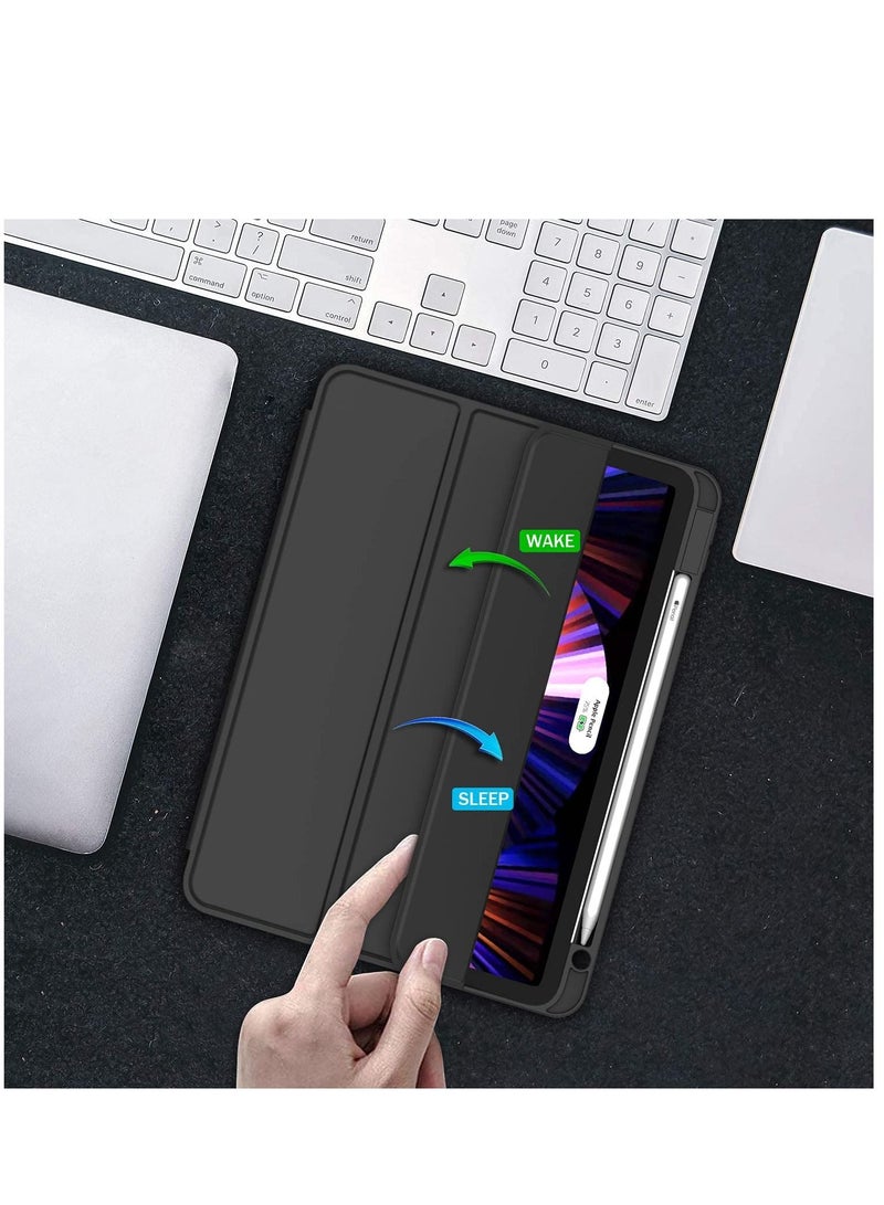 Case iPad Pro 11 Inch Case 2022 /2021 iPad Pro 11 Inch Cover Built-in Pencil Holder Pencil 2 Support Flexible Back Cover Trifold Stand Auto Sleep/Wake Black - Image 2