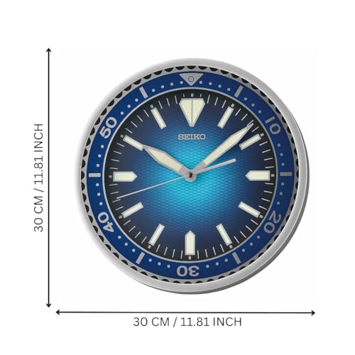Seiko Elegant Plastic Round Silver Color Case Blue Dial Analog LumiBrite Wall Clock with Sweep Movement (Size: 30 x 4.5 x 30 CM | Weight: 780 gram | Color: Silver) - Image 3
