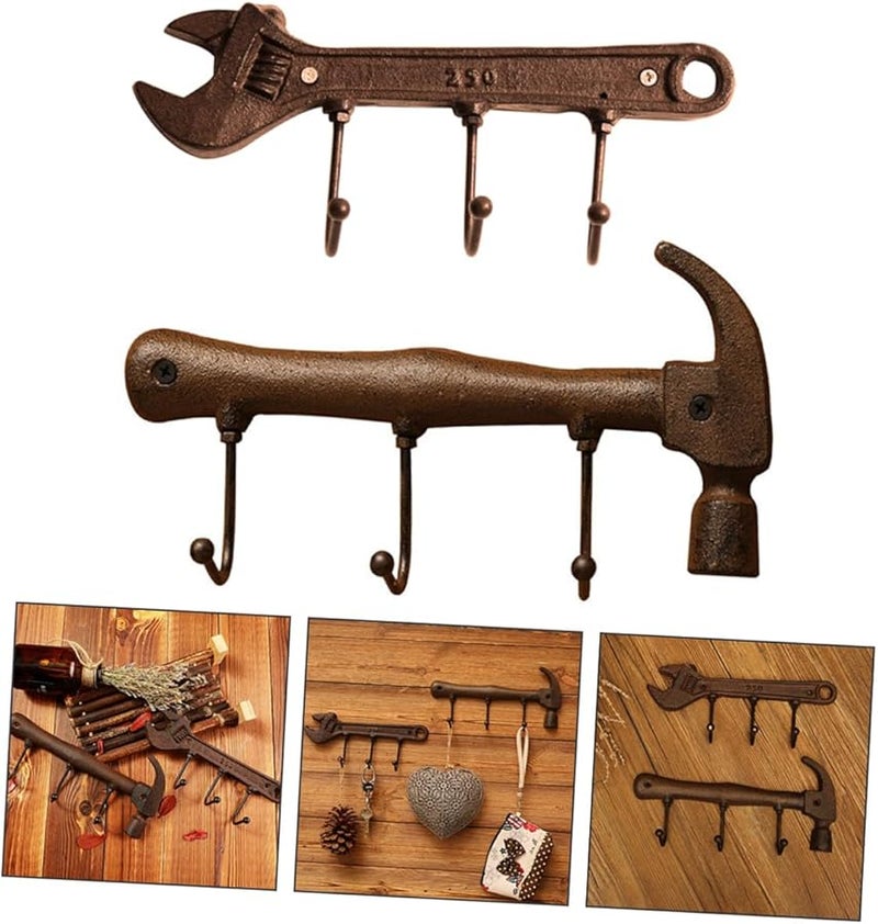 Cast Iron Hammer And Wrench Wall Hooks Heavy Duty Retro Coat Key Hanger For Kitchen Bathroom - Image 3