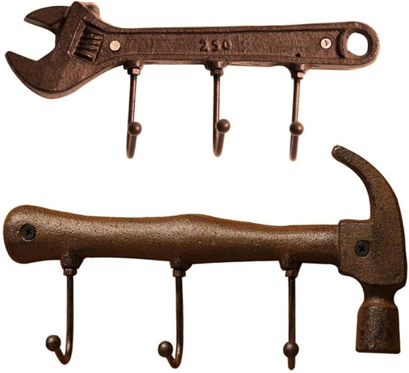 Cast Iron Hammer And Wrench Wall Hooks Heavy Duty Retro Coat Key Hanger For Kitchen Bathroom - Image 1