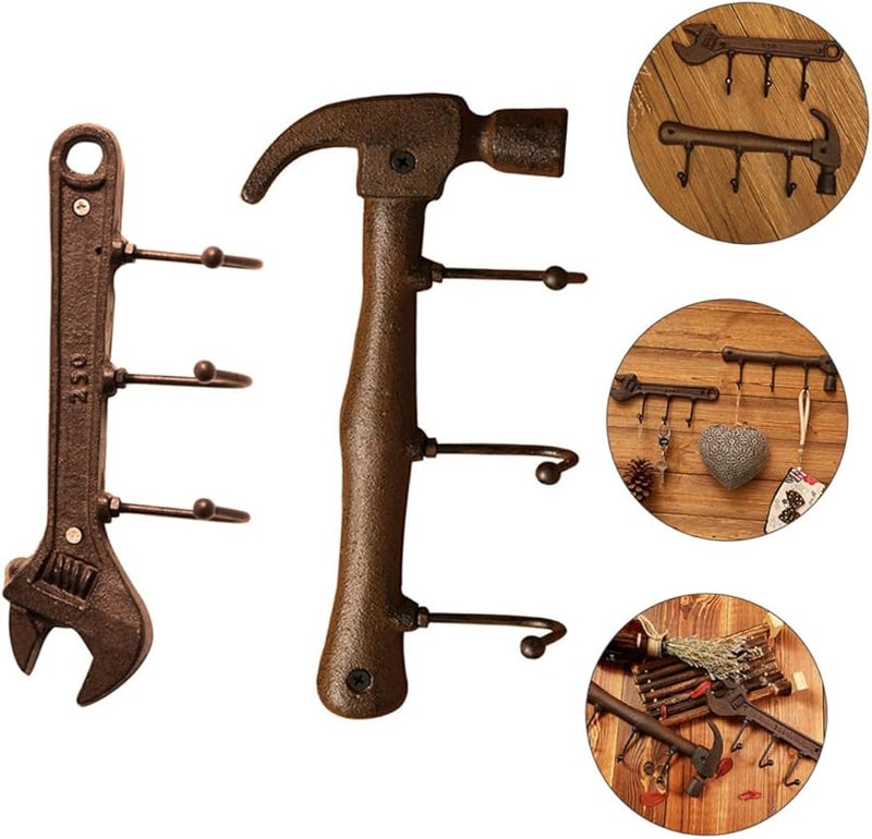 Cast Iron Hammer And Wrench Wall Hooks Heavy Duty Retro Coat Key Hanger For Kitchen Bathroom - Image 4