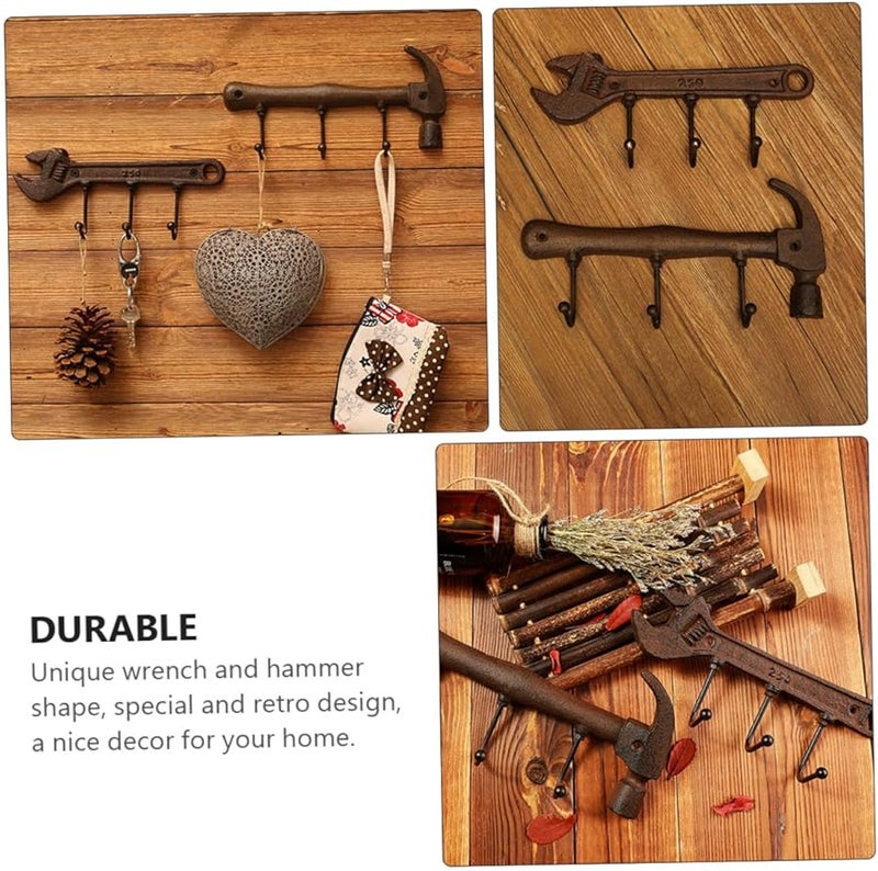 Cast Iron Hammer And Wrench Wall Hooks Heavy Duty Retro Coat Key Hanger For Kitchen Bathroom - Image 5
