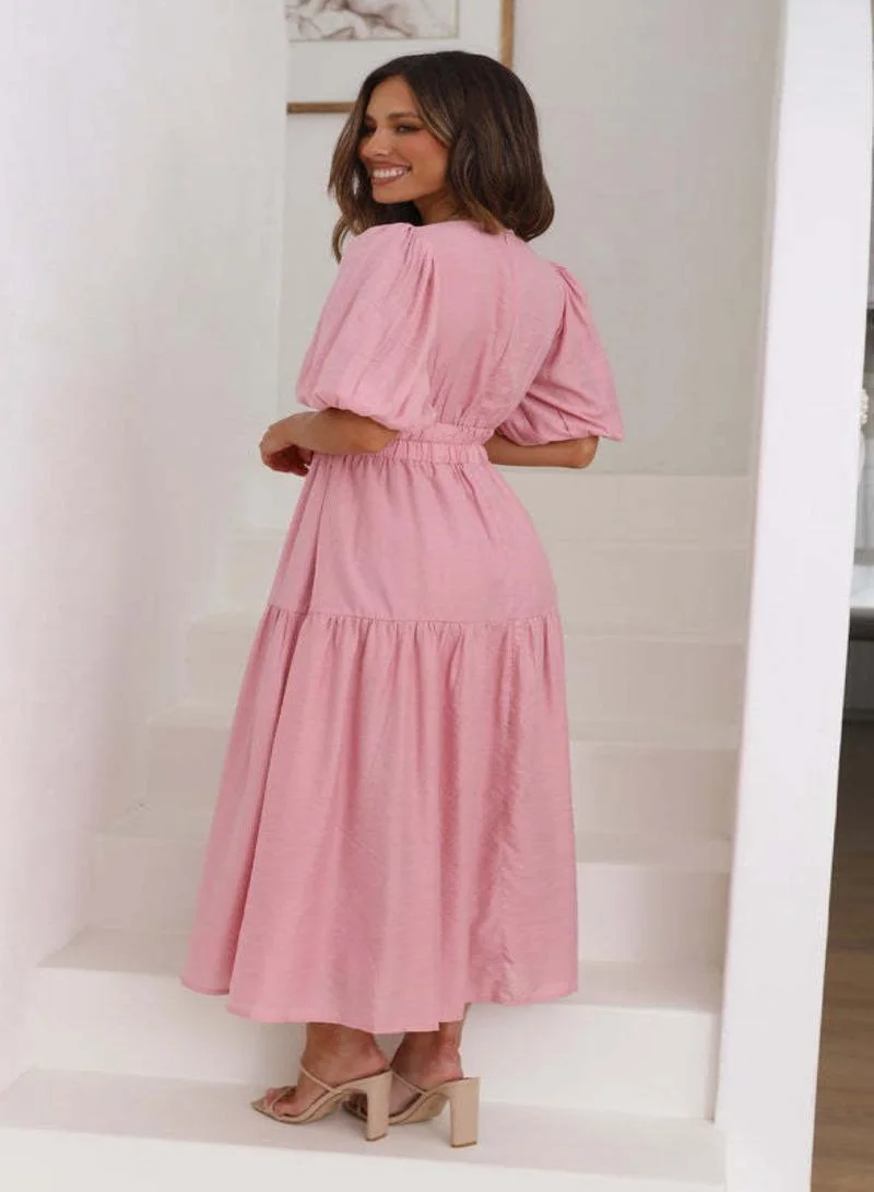يونيكي Pink Flutter Sleeve Maxi Dress