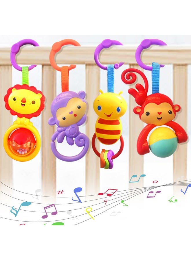 YUNLOVXEE Baby Toys for 0 3 6 9 12 Months, Cartoon Animal Hanging Rattle Toys, Handbells Baby Rattles, Baby Bed Crib Car Seat Travel Stroller Toys for Infant, Best Birthday Gift for Newborn 0-18 Month, 4 Pack - Image 1