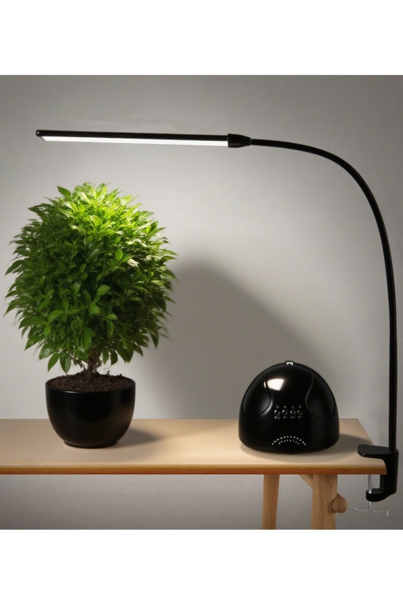 70cm Bendable Arm LED Desk Lamp with Clamp - 3 Light Colors, 10 Brightness Levels, USB & UK Plug for Office Study (Black)