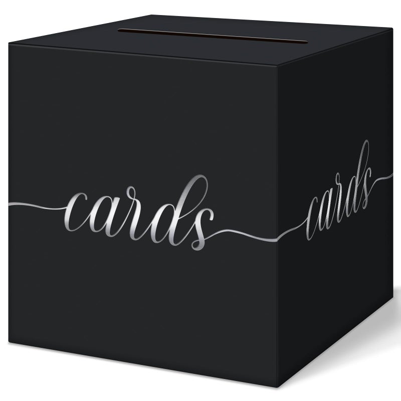 QIKSION Black Wedding Card Box, Silver Foil Gift Card Box for Party, Wedding Reception, Graduation, Birthday, Baby Shower, Raffle - Image 1