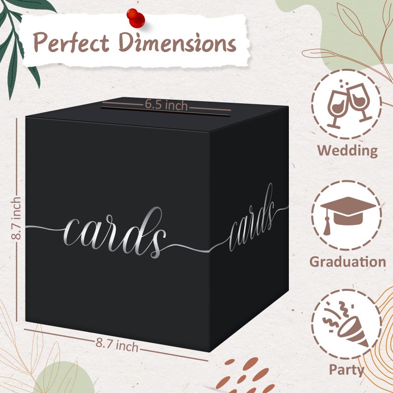 QIKSION Black Wedding Card Box, Silver Foil Gift Card Box for Party, Wedding Reception, Graduation, Birthday, Baby Shower, Raffle - Image 4