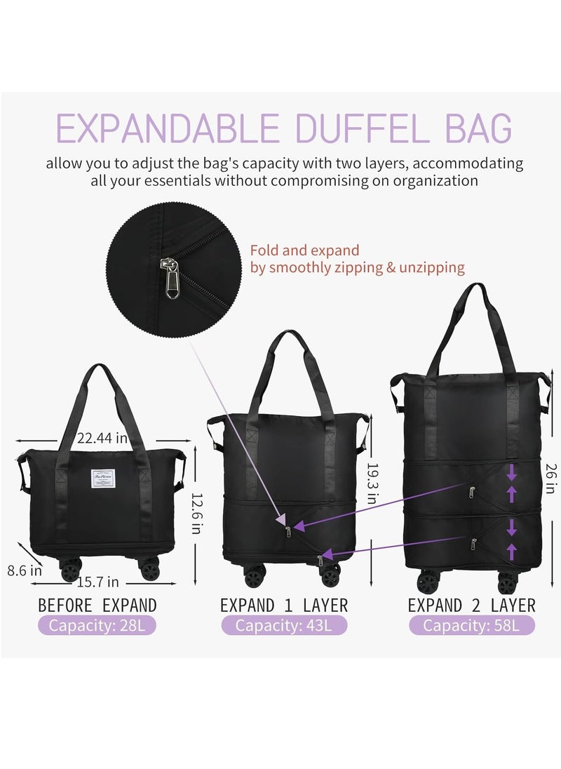Generic - Duffle Bag with Wheels Expandable Foldable Duffle Bag for Travel Rolling Luggage bag Carry on Duffel Bag Travel Duffle Bag Large Weekend Bag Hand Shoulder Bag (Dark Blue) - Image 1