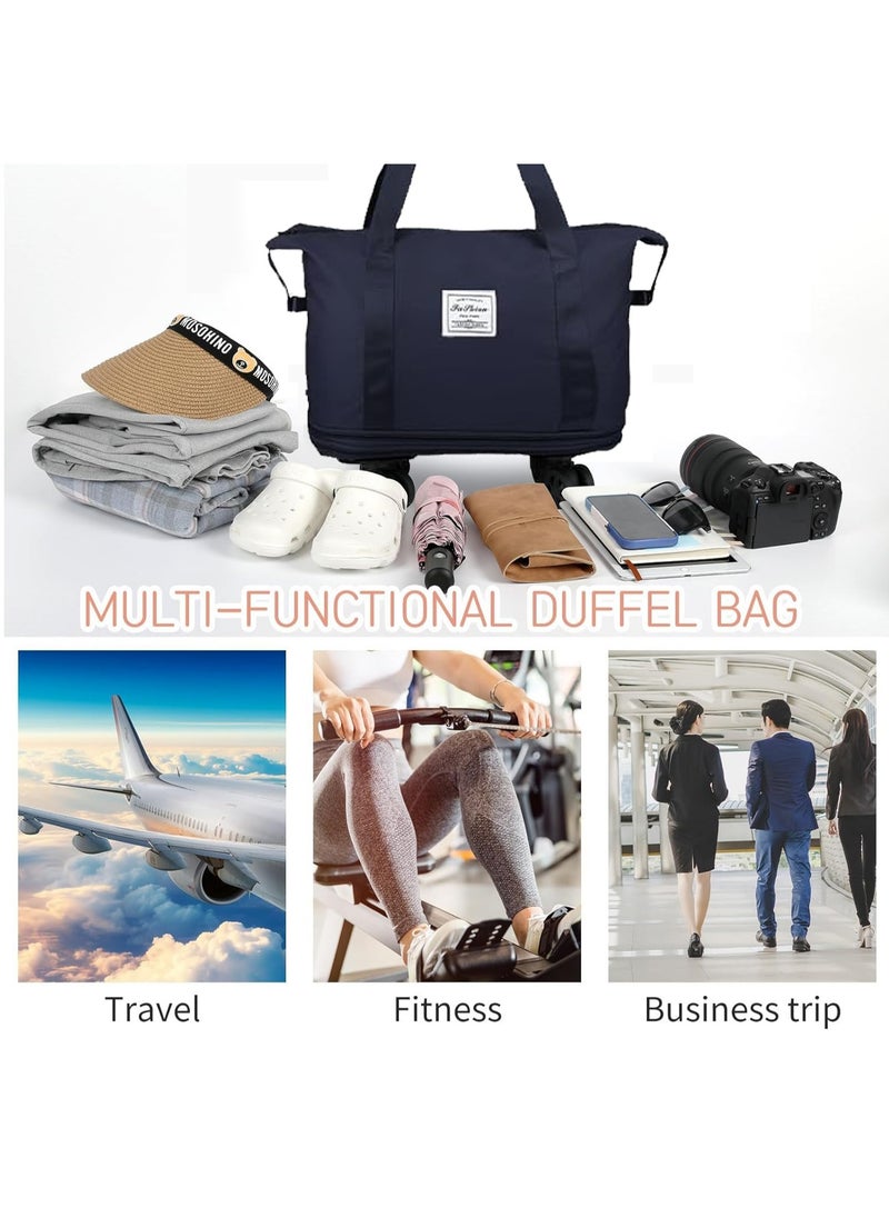 Generic - Duffle Bag with Wheels Expandable Foldable Duffle Bag for Travel Rolling Luggage bag Carry on Duffel Bag Travel Duffle Bag Large Weekend Bag Hand Shoulder Bag (Dark Blue) - Image 1