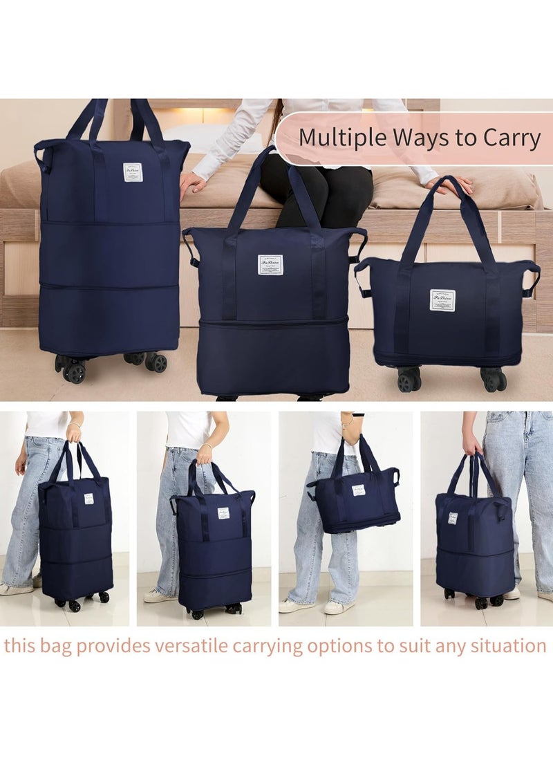 Generic - Duffle Bag with Wheels Expandable Foldable Duffle Bag for Travel Rolling Luggage bag Carry on Duffel Bag Travel Duffle Bag Large Weekend Bag Hand Shoulder Bag (Dark Blue) - Image 1