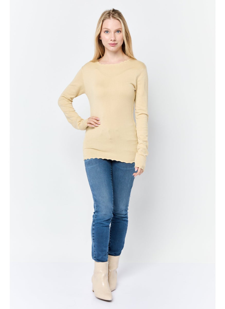 Native Youth Women 2 Pieces Textured Tank Top And Long Sleeves T-Shirt Set, Beige  - Image 5