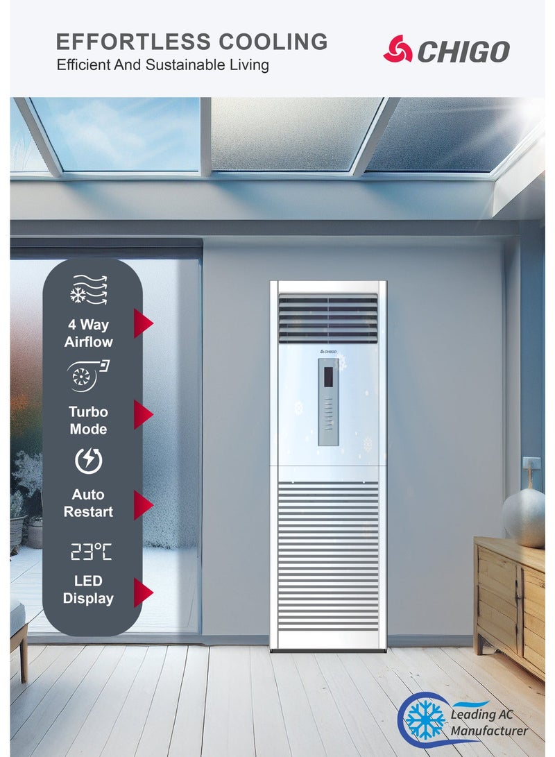 CHIGO 5 Ton Inverter Floor Standing Air Conditioner, Rotary Compressor, T3 Climate, Golden Fin, R32, 4-Way Airflow, LED Display, CFA60CH(1 Year Warranty) - Image 2