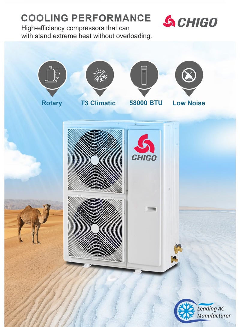 CHIGO 5 Ton Inverter Floor Standing Air Conditioner, Rotary Compressor, T3 Climate, Golden Fin, R32, 4-Way Airflow, LED Display, CFA60CH(1 Year Warranty) - Image 4