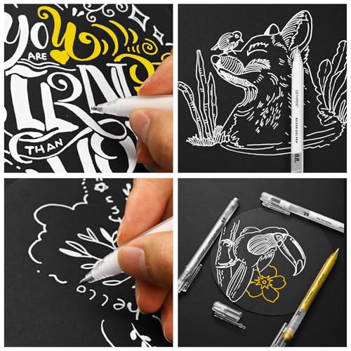 GETHPEN White Gel Pens, 0.8mm Fine Point Gel Ink Pen Set – 3 Pack Opaque Archival Ink for Black Paper Drawing, Sketching, Card Making & Bullet Journaling - Image 5