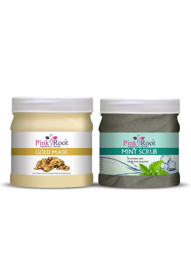 Pink Root Pink Root Gold Mask 500gm with Mint Scrub 500gm  - Image 1