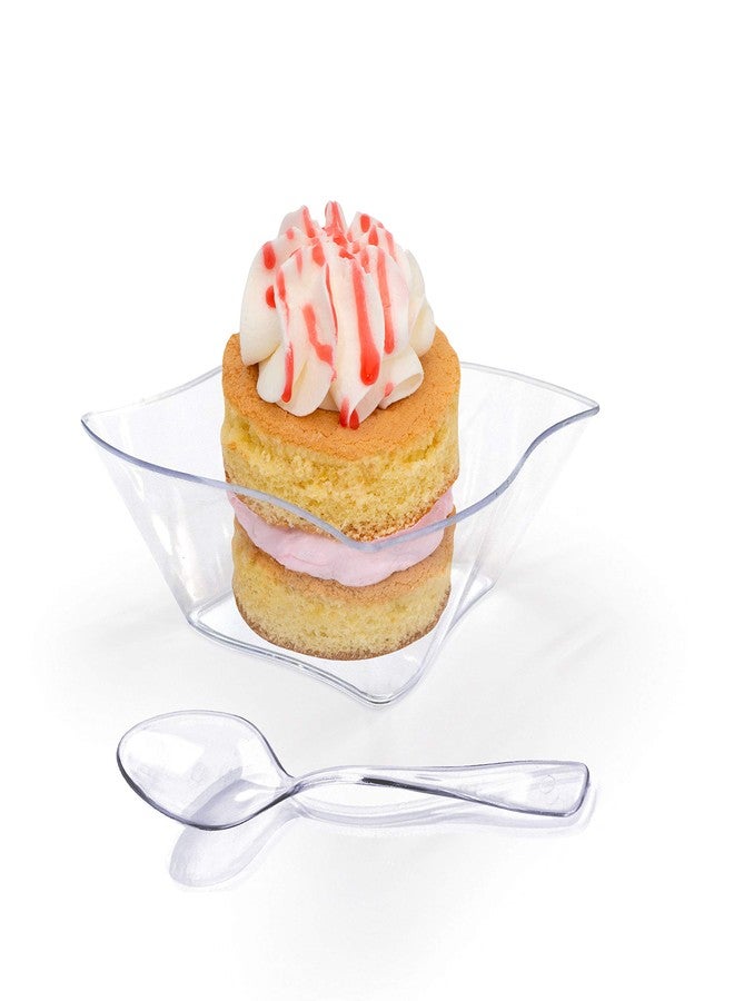 Zappy 100 5 oz Mini Dessert Cups With Spoons Mini Dessert Plates Plastic Dessert Bowls Ice cream Bowls Trifle Bowl, Clear Bowls Disposable Plastic Dessert Shot Glasses Appetizer Bowls, Condiment Bowls - Image 1