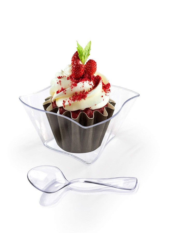 Zappy 100 5 oz Mini Dessert Cups With Spoons Mini Dessert Plates Plastic Dessert Bowls Ice cream Bowls Trifle Bowl, Clear Bowls Disposable Plastic Dessert Shot Glasses Appetizer Bowls, Condiment Bowls - Image 2
