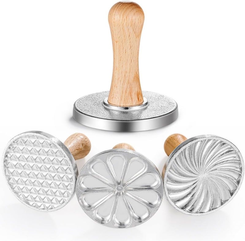 DIY Cookie Stamp Kit of 3, Biscuit Embossers with 3.1 in Zinc Alloy Cutters, Wood Handle Cookie Press Tools for Cake and Pastry - Image 3