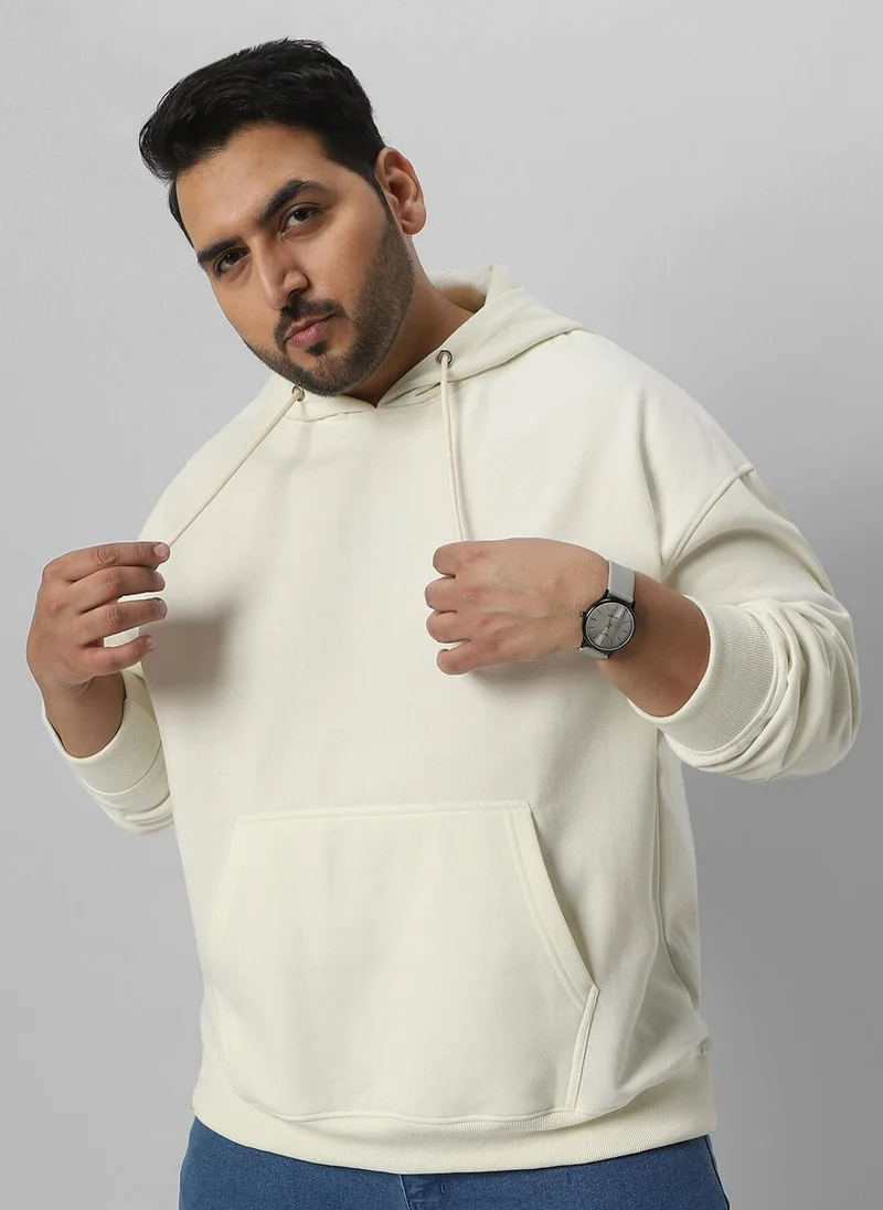 Urbano Plus Men's Ivory Cotton Solid Oversized Hooded Neck Sweatshirt