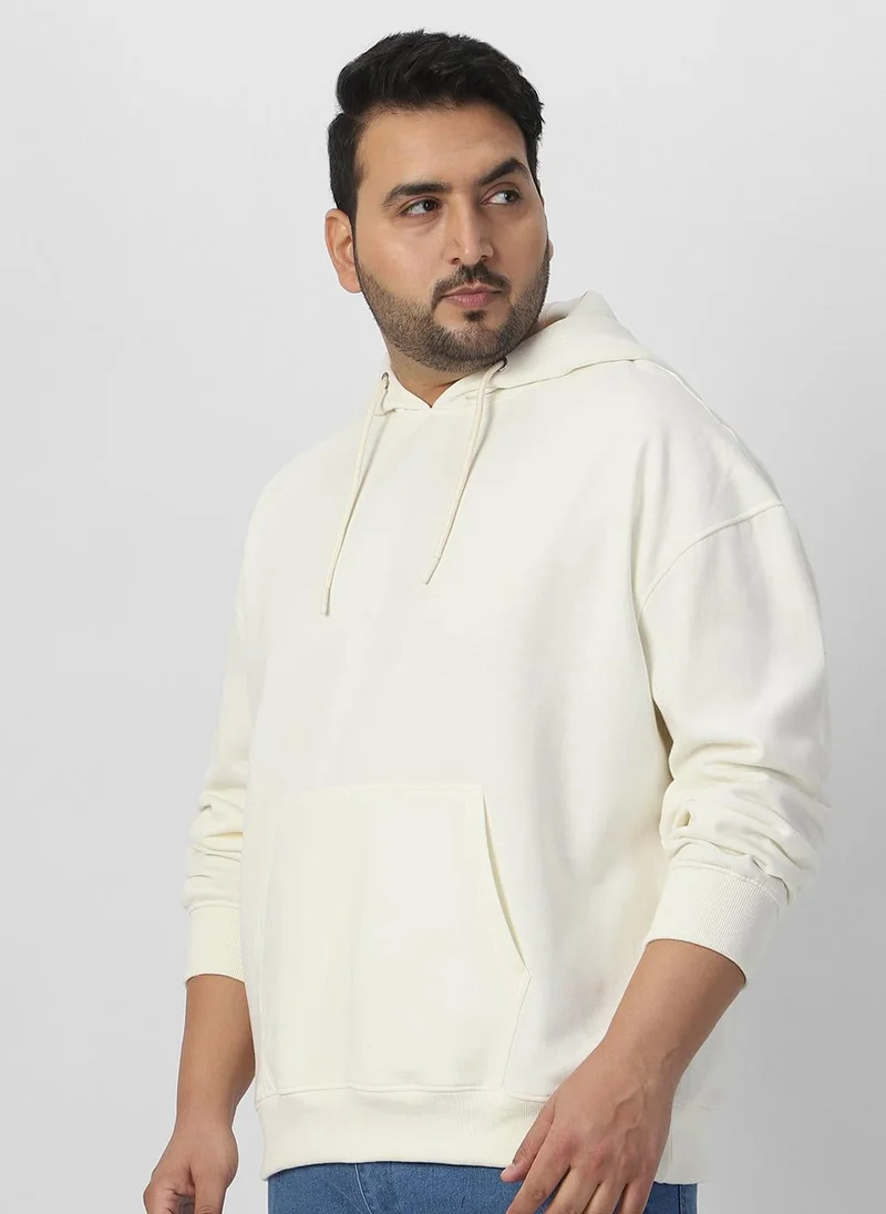 Urbano Plus Men's Ivory Cotton Solid Oversized Hooded Neck Sweatshirt