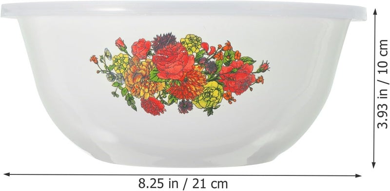 Enamel Kitchen Basin with Lid 20cm Thick Retro Multi-pattern Food Storage Bowl with Feet, Multi-purpose Soup and Salad Mixing Bowl for Home Cooking Random Style - Image 2