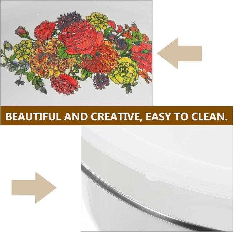 Enamel Kitchen Basin with Lid 20cm Thick Retro Multi-pattern Food Storage Bowl with Feet, Multi-purpose Soup and Salad Mixing Bowl for Home Cooking Random Style - Image 5
