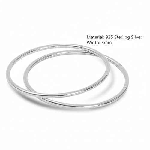 Parnika (Formerly MJ 925 Plain Round Hollow Unisex Kada Bangle in Pure 92.5 Sterling Silver for Girls Women Boys Men | With Certificaite of Authenticity | Chandi ka Kada | (1 Pair, 54 mm) - Image 4