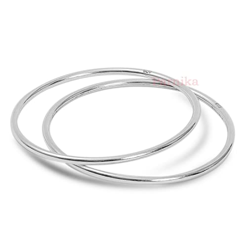 Parnika (Formerly MJ 925 Plain Round Hollow Unisex Kada Bangle in Pure 92.5 Sterling Silver for Girls Women Boys Men | With Certificaite of Authenticity | Chandi ka Kada | (1 Pair, 54 mm) - Image 1