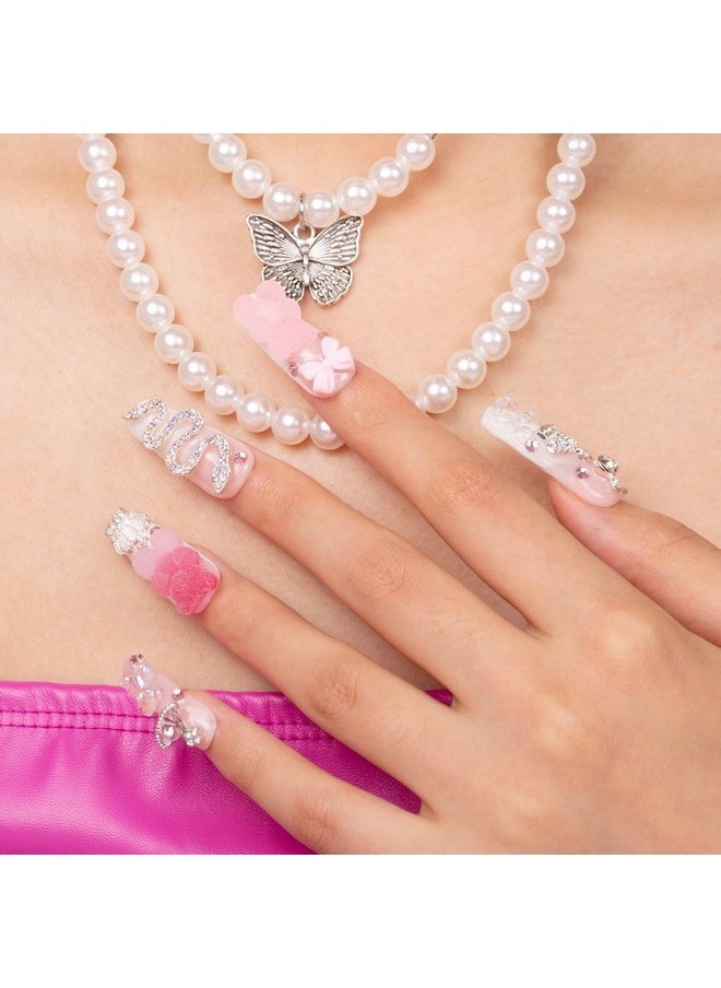 Lovful Press On Nails Gummy Bear Glam | Handmade With Full Covered Crystals | Reusable Fake Nails | Square Mid Length 1.7In | H26-M  - Image 3