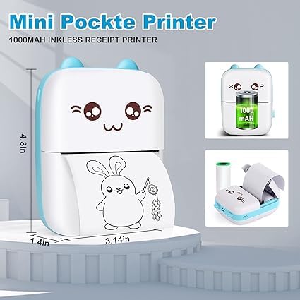 Careflection Mini Pocket Printer,Portable Thermal Printer for Label,Text Memo,Receipt,Sticker,Photo Printers, BT Inkless Printing, Wireless Bluetooth Printer Compatible with iOS and Android (Light Blue) - Image 4