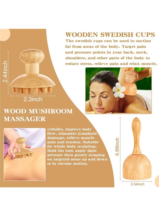 إسكدنيا 5 في 1 أدوات تدليك العلاج بالخشب ، مجموعة أدوات Gua Sha ذات الجسم الخشبي ، مدلك التصريف اللمفاوي المضاد للسيلوليت عصا أسطوانة تدليك اللفافة لتشكيل الجسم - Image 3