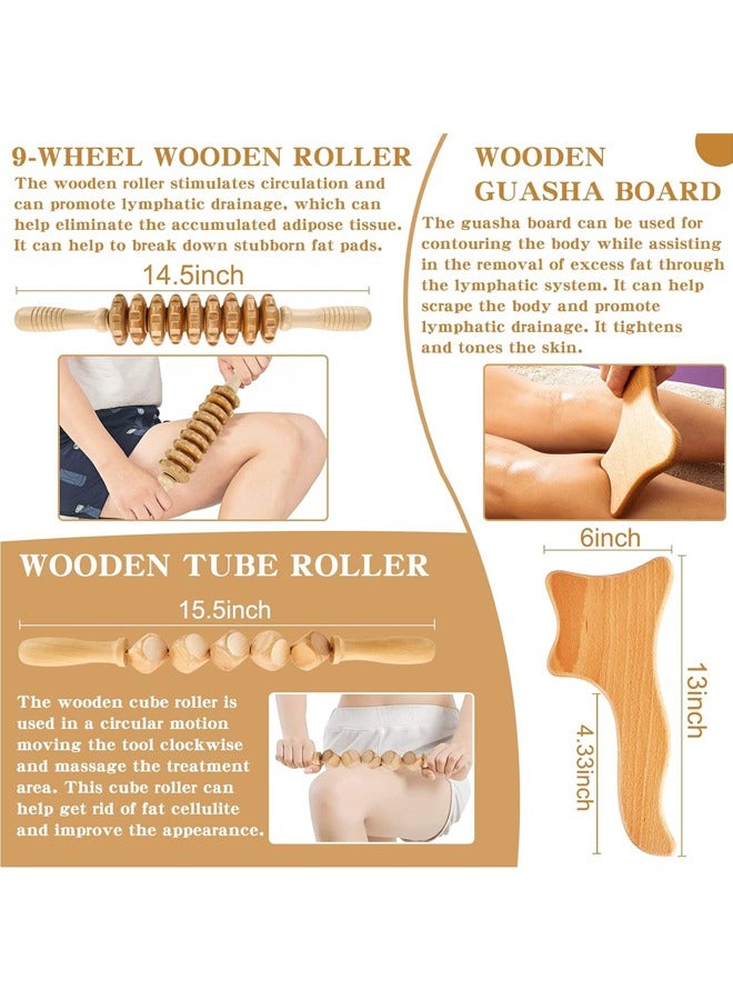 إسكدنيا 5 في 1 أدوات تدليك العلاج بالخشب ، مجموعة أدوات Gua Sha ذات الجسم الخشبي ، مدلك التصريف اللمفاوي المضاد للسيلوليت عصا أسطوانة تدليك اللفافة لتشكيل الجسم - Image 4