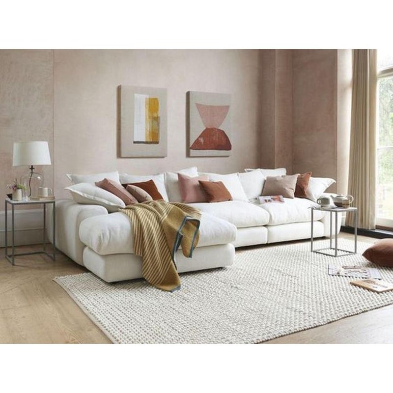 هوم هاوس كنبة زاوية خشب سويدي و كتان - أبيض - Image 1