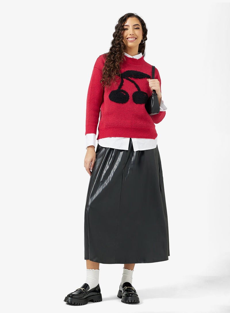 Ginger PU Elasticised Waist Maxi Skirt - Image 2