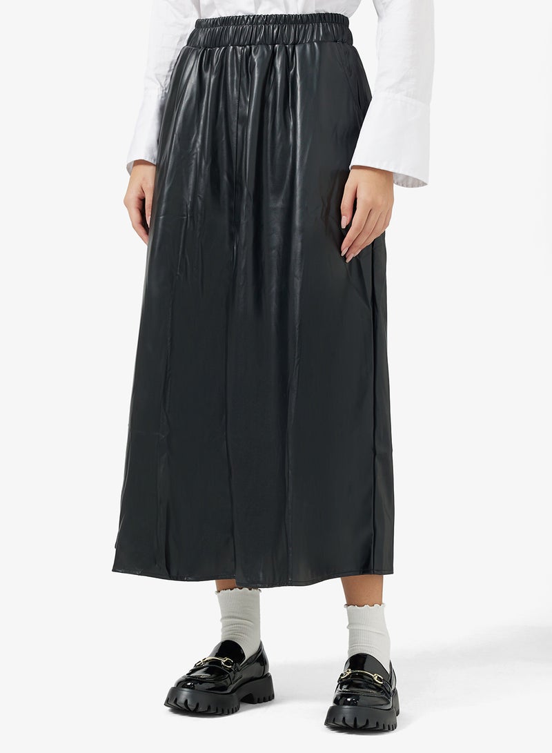 Ginger PU Elasticised Waist Maxi Skirt - Image 1