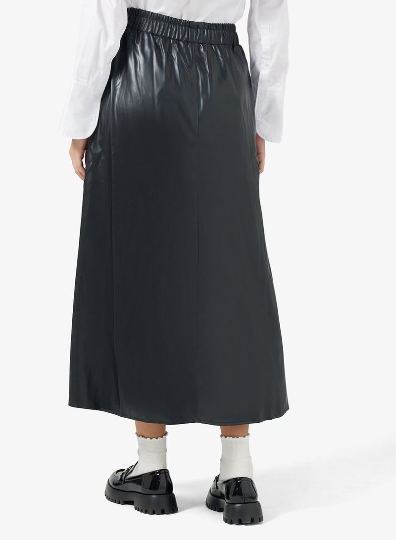 Ginger PU Elasticised Waist Maxi Skirt - Image 3
