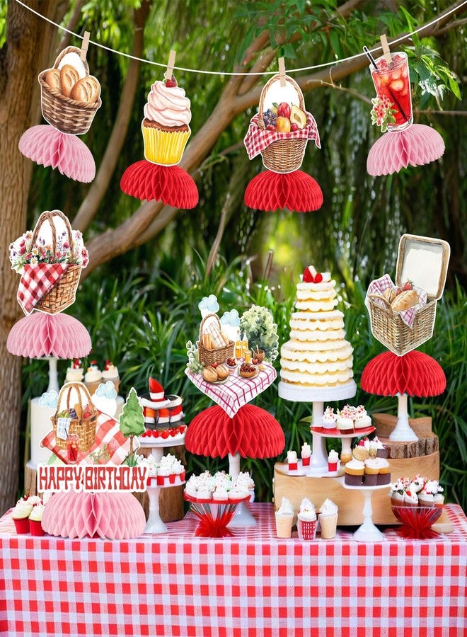 Blisstock Picnic Birthday Party Decorations 8 Pieces Picnic Theme Honeycomb Centerpieces Flower Basket Bread Picnic Theme Table Decor for Birthdays Carnival Barbecue Baby Shower Holidays Party Supplies - Image 4