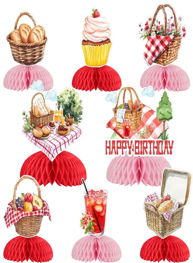 Blisstock Picnic Birthday Party Decorations 8 Pieces Picnic Theme Honeycomb Centerpieces Flower Basket Bread Picnic Theme Table Decor for Birthdays Carnival Barbecue Baby Shower Holidays Party Supplies - Image 1