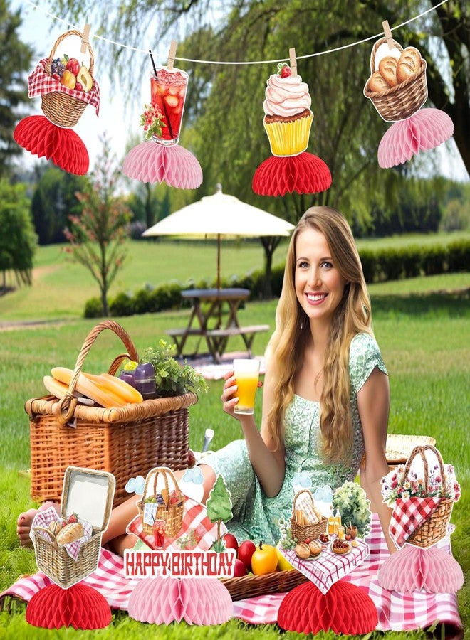 Blisstock Picnic Birthday Party Decorations 8 Pieces Picnic Theme Honeycomb Centerpieces Flower Basket Bread Picnic Theme Table Decor for Birthdays Carnival Barbecue Baby Shower Holidays Party Supplies - Image 3
