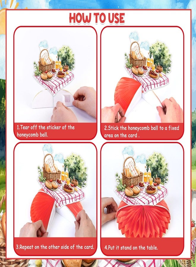 Blisstock Picnic Birthday Party Decorations 8 Pieces Picnic Theme Honeycomb Centerpieces Flower Basket Bread Picnic Theme Table Decor for Birthdays Carnival Barbecue Baby Shower Holidays Party Supplies - Image 5