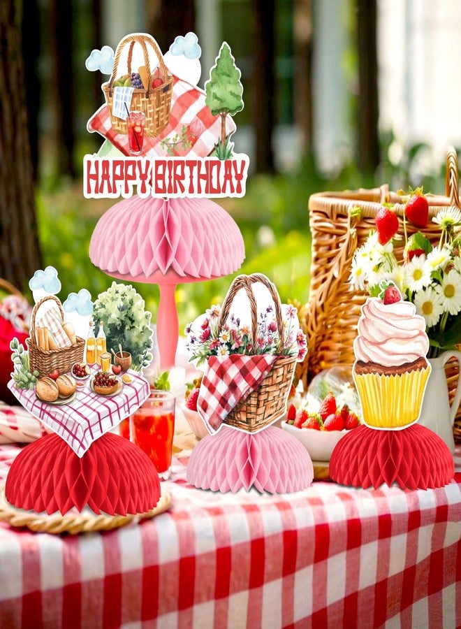 Blisstock Picnic Birthday Party Decorations 8 Pieces Picnic Theme Honeycomb Centerpieces Flower Basket Bread Picnic Theme Table Decor for Birthdays Carnival Barbecue Baby Shower Holidays Party Supplies - Image 2