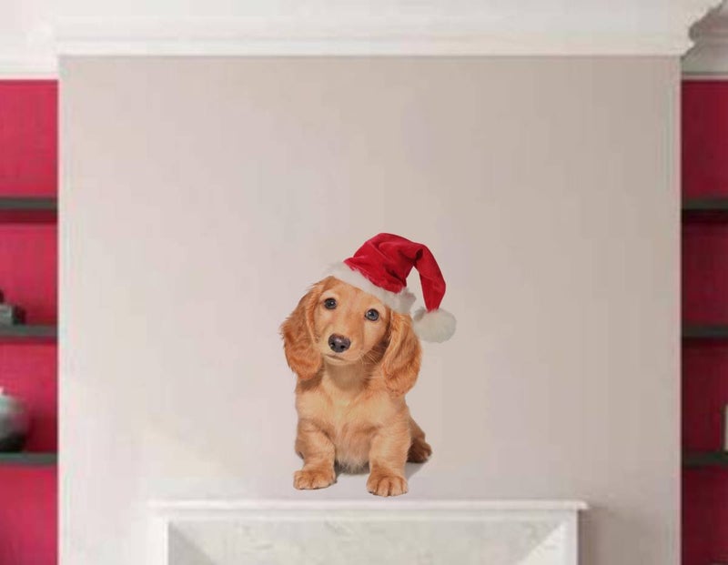 Rawpockets Rawpockets Decals Dog with Christmas Cap Medium Size Wall Sticker Wall Coverage Area Height 60 cms X Width 45 cmsPack of 1 - Image 2