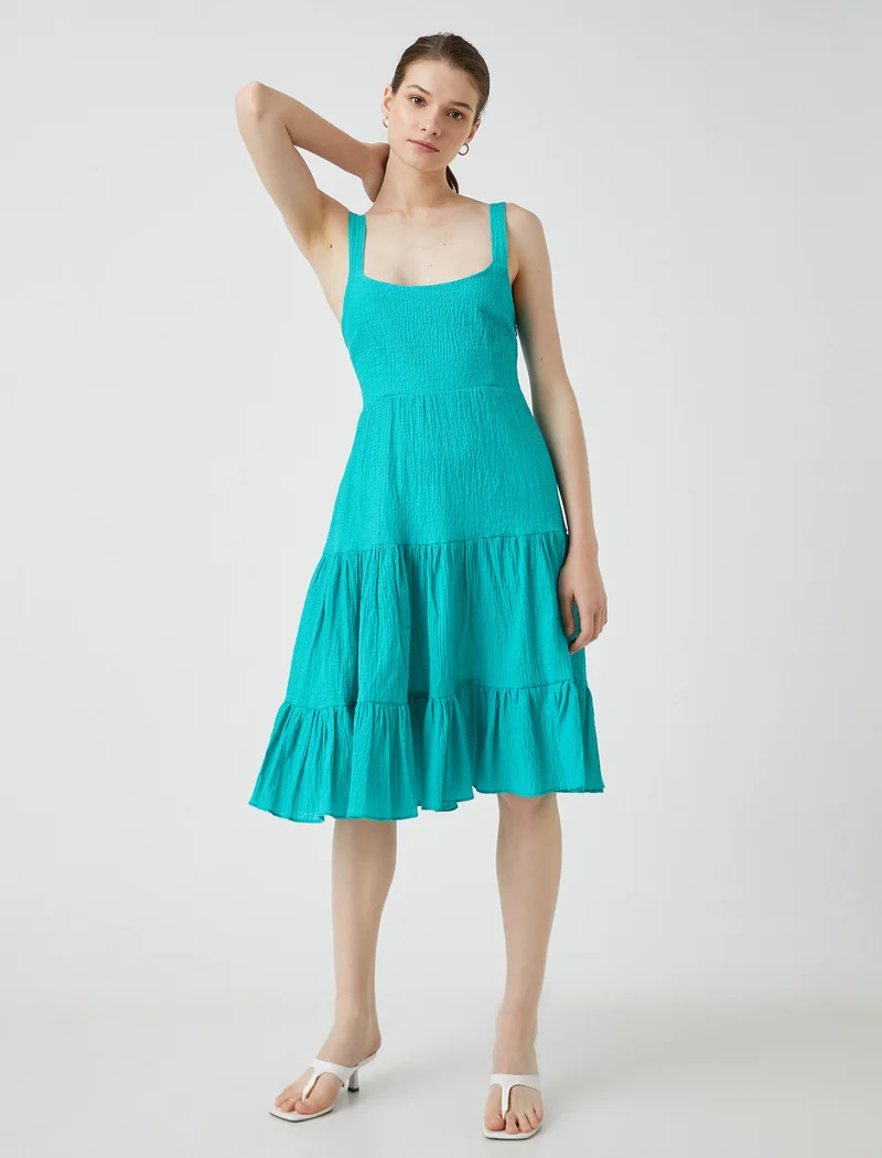 كوتون Midi Dress Frilled Thick Strappy