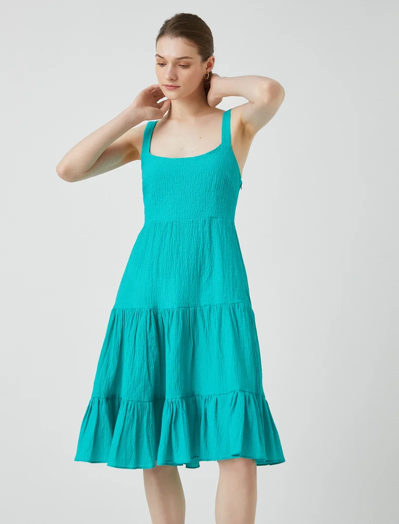 كوتون Midi Dress Frilled Thick Strappy