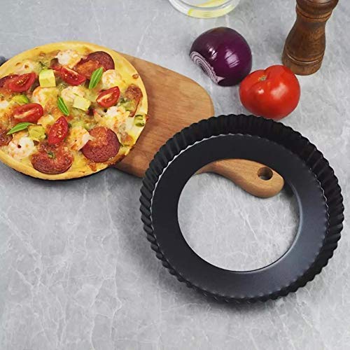 ISHVANKU Ishvanku Non-Stick Carbon Steel Pie Dish Tart Quiche Pizza Pan Removable Loose Bottom, 20cm, Black - 1 Pc - Image 3