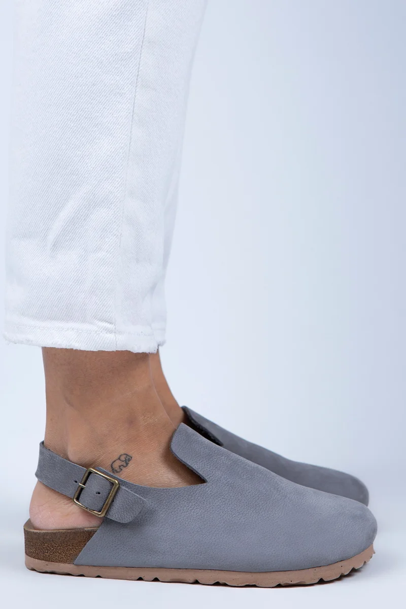 Manijero Manijero Holly Women's Genuine Leather Belted Buckle Dark Grey - Oxidized Sandals