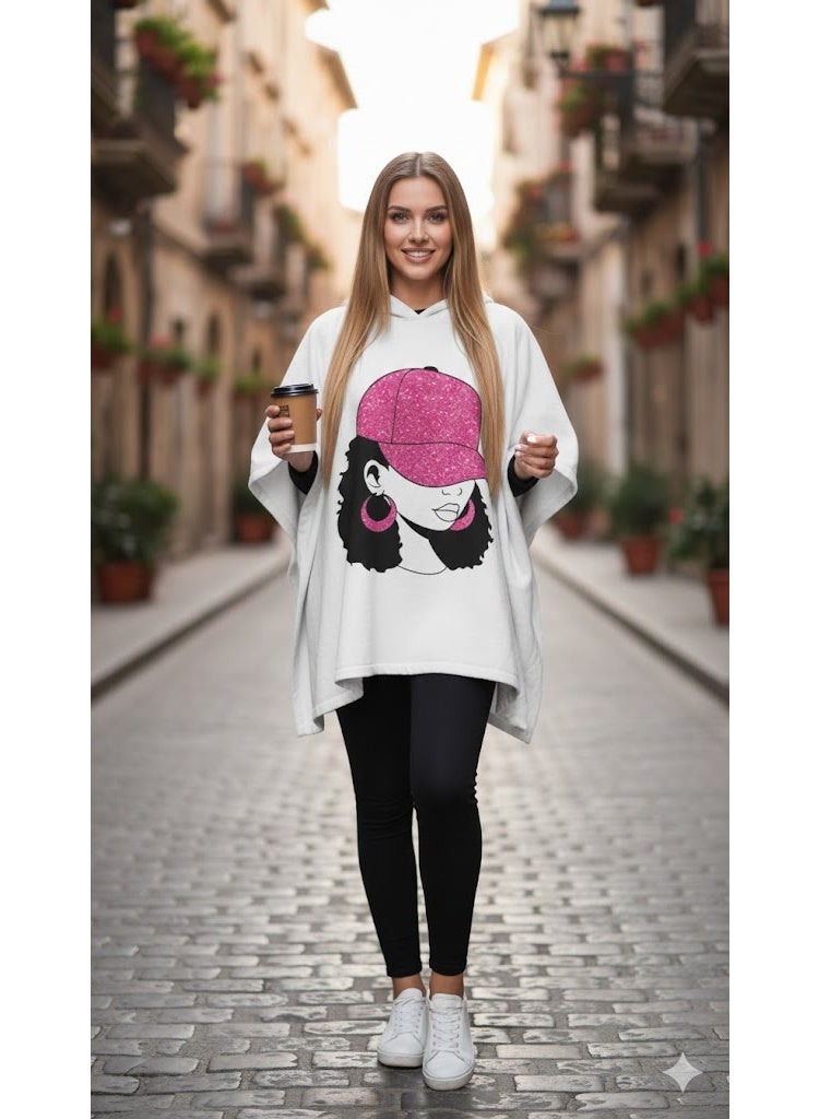 Poncho قطيفة شتوي ناعم برسمة جليتر – تصميم واسع بمقاس فري سايز 55–85 كجمSoft Winter Velvet Poncho with Glitter Design – Oversized Free Size (55-85 kg) - Image 5