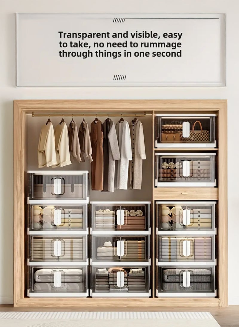 Toshionics 3 Tier Baby Storage Plastic Cabinet with Rolling Wheels – 50x32x87cm –Collapsible, Foldable, Portable Clothes Storage Rack Organizer with Magnetic Transparent Double-Doors, Secure Lids and Lockable Casters – Dustproof and Lightweight Storage Bins Stackable Cupboard Box Baby’s Armoire Dresser for Clothes, Diapers, Blankets Infants Kids Toddlers Nursery Organizer Bedroom and Playroom Storage Solution for Toys – Available in Various Sizes and Layers - Image 5