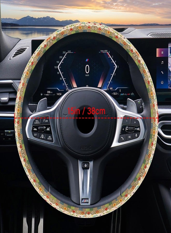 Pcnjozx Vintage Flowers Steering Wheel Cover Neoprene Material Most Cars Men&Women Universal 15 inch Premium Non-Slip Spring Steering Wheel Protector Floral Car Accessories - Image 3
